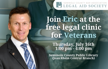 Eric offers free legal advice and guidance to veterans at the Seminole County Public Library (Jean Rhein Central Branch)