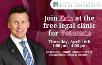 Eric offers free legal advice and guidance to veterans at the Seminole County Public Library (Jean Rhein Central Branch)