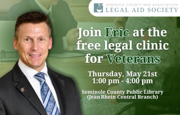 Eric offers free legal advice and guidance to veterans at the Seminole County Public Library (Jean Rhein Central Branch)