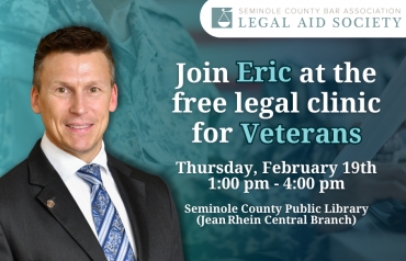 Eric offers free legal advice and guidance to veterans at the Seminole County Public Library (Jean Rhein Central Branch)